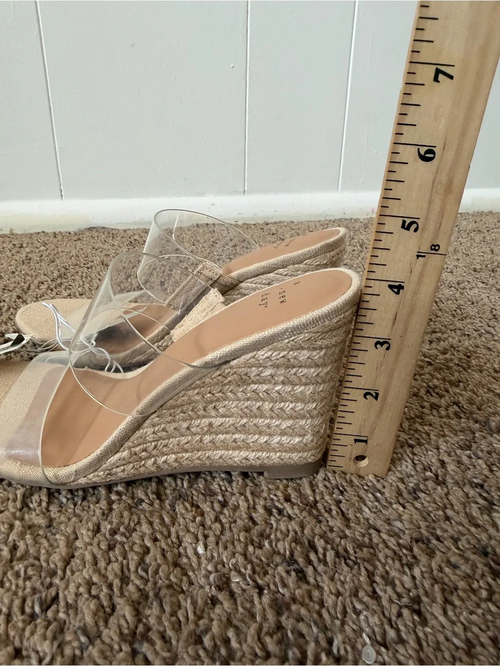 A New Day Clear Strap Espadrille Wedge Sandals Nude Beige Size 6 NWT